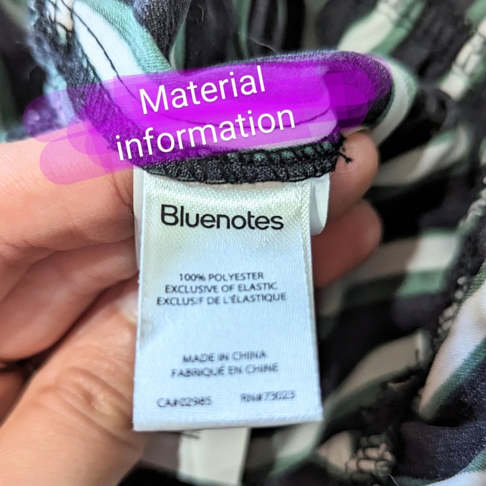 Bluenotes Romper, size med, EUC, black, green, white & green stripe pattern - Picture 6 of 13